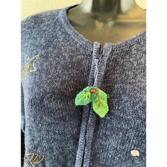 Vintage Ms Lee Christmas Sweater Cardigan Women's Large Embroidered Reindeer - Picture 12 of 16